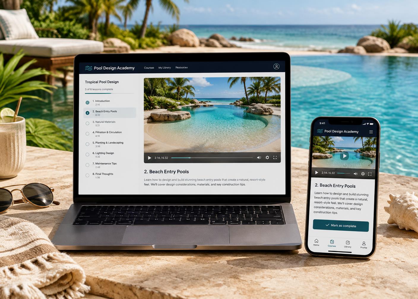 Curso exibido em notebook e celular